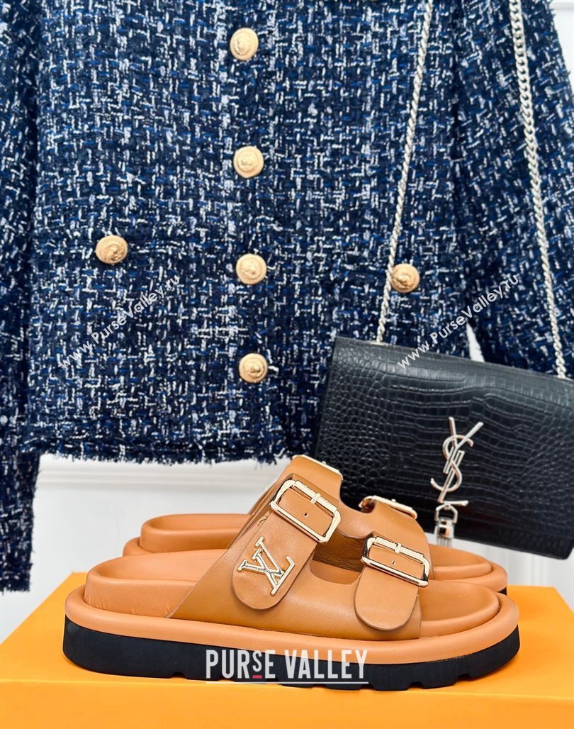 Louis Vuitton Double Buckle Strap Sandals in Calfskin Brown 2024 0426 (MD-240426047)