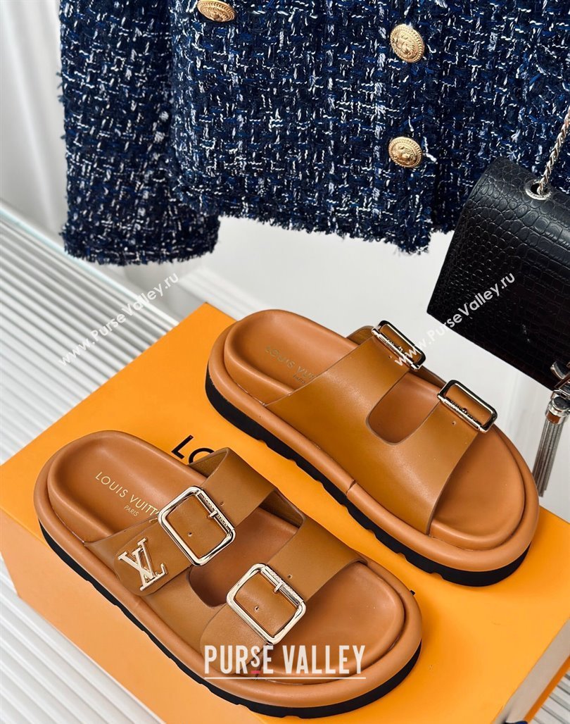 Louis Vuitton Double Buckle Strap Sandals in Calfskin Brown 2024 0426 (MD-240426047)