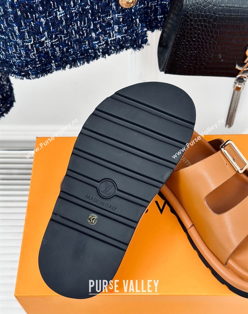 Louis Vuitton Double Buckle Strap Sandals in Calfskin Brown 2024 0426 (MD-240426047)