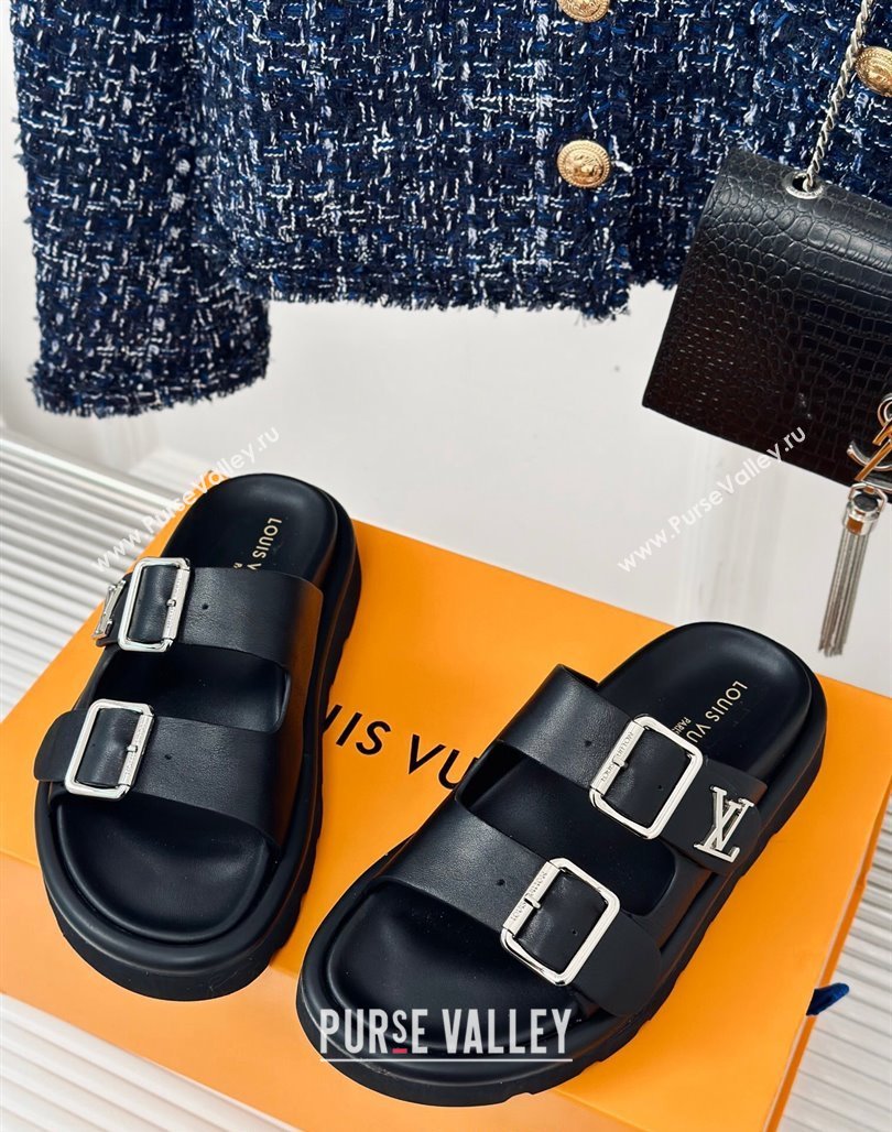 Louis Vuitton Double Buckle Strap Sandals in Calfskin Black 2024 0426 (MD-240426048)