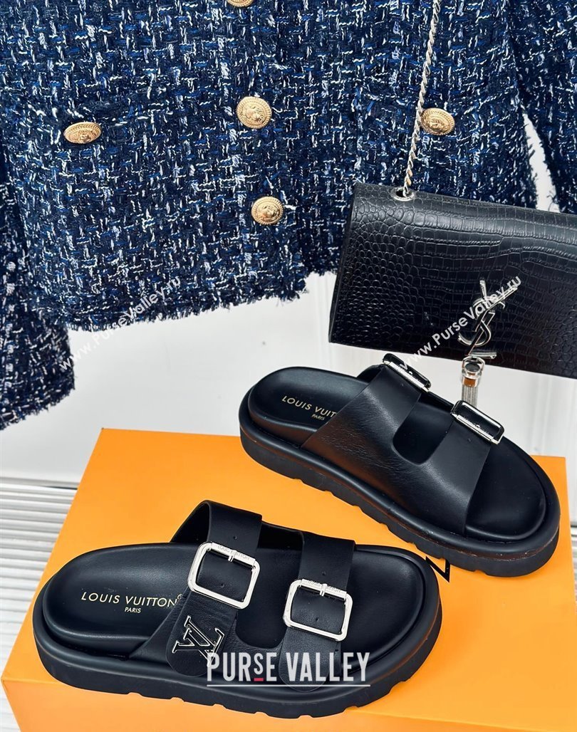 Louis Vuitton Double Buckle Strap Sandals in Calfskin Black 2024 0426 (MD-240426048)