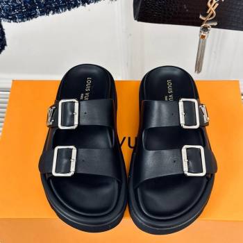 Louis Vuitton Double Buckle Strap Sandals in Calfskin Black 2024 0426 (MD-240426048)