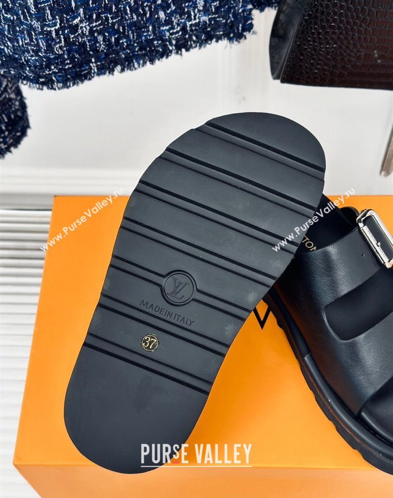 Louis Vuitton Double Buckle Strap Sandals in Calfskin Black 2024 0426 (MD-240426048)