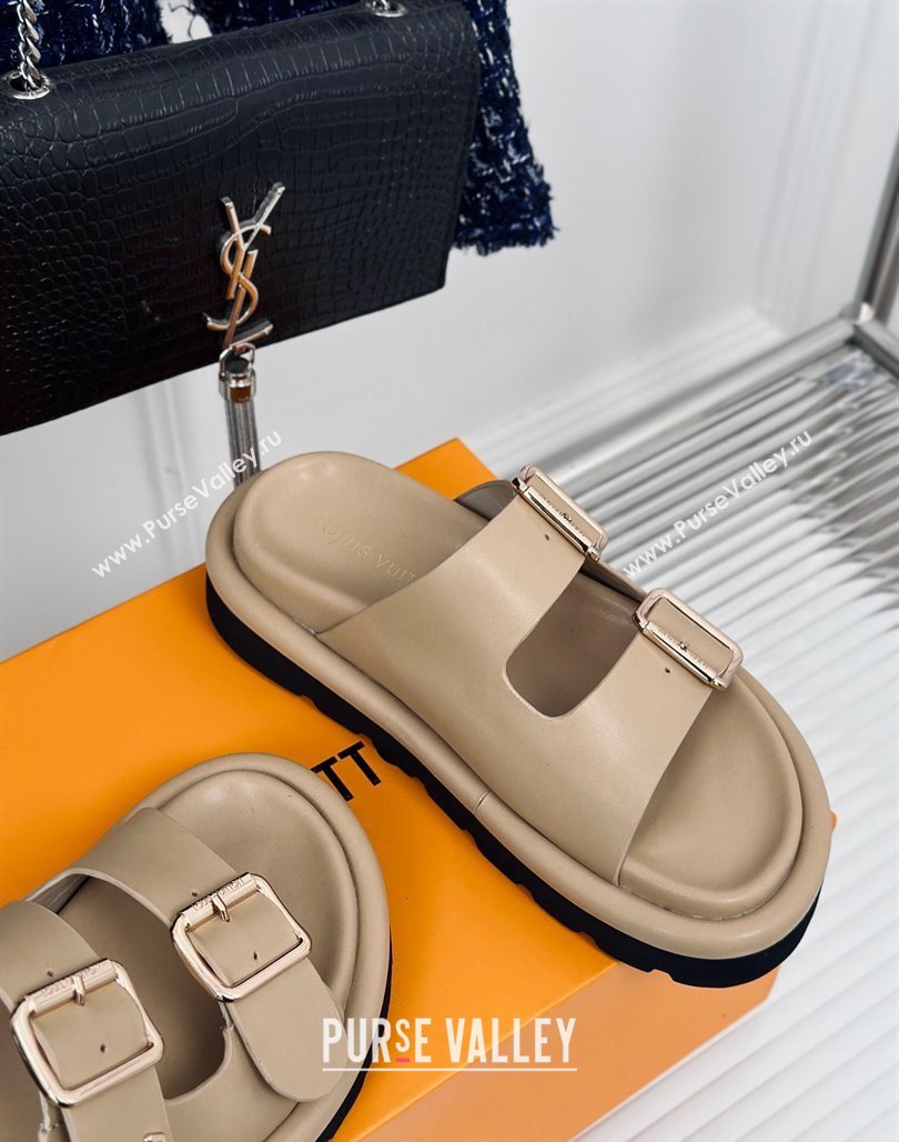 Louis Vuitton Double Buckle Strap Sandals in Calfskin Beige 2024 0426 (MD-240426050)
