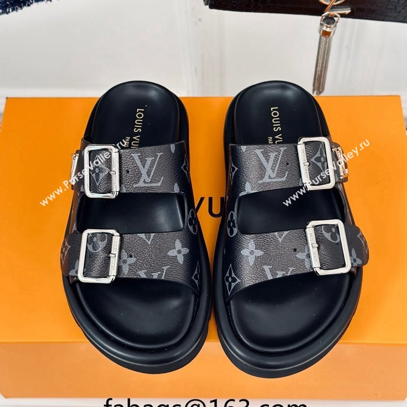 Louis Vuitton Double Buckle Strap Sandals in Monogram Canvas Black 2024 0426 (MD-240426052)