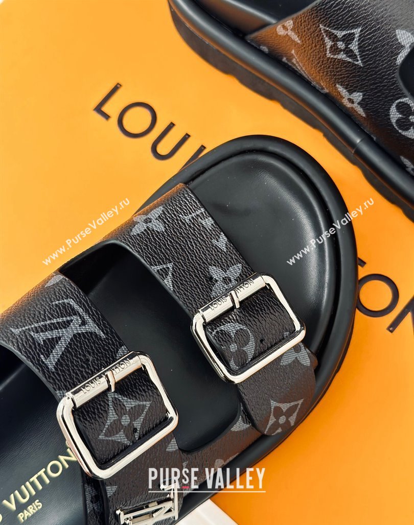 Louis Vuitton Double Buckle Strap Sandals in Monogram Canvas Black 2024 0426 (MD-240426052)