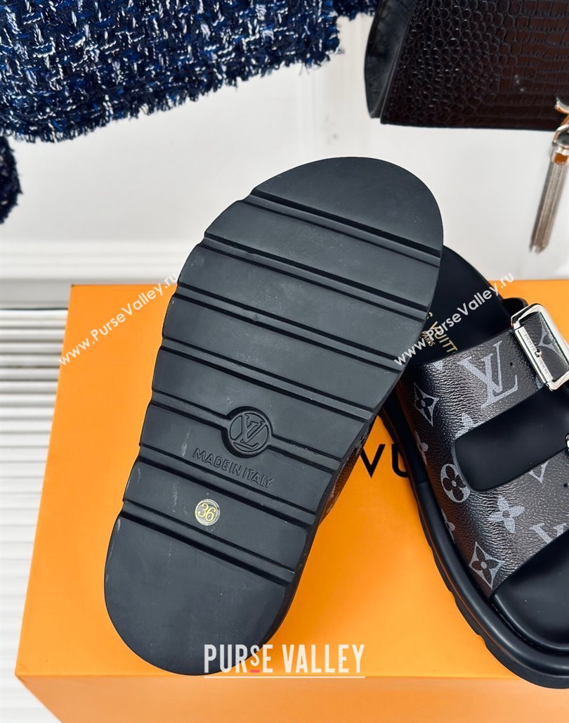 Louis Vuitton Double Buckle Strap Sandals in Monogram Canvas Black 2024 0426 (MD-240426052)