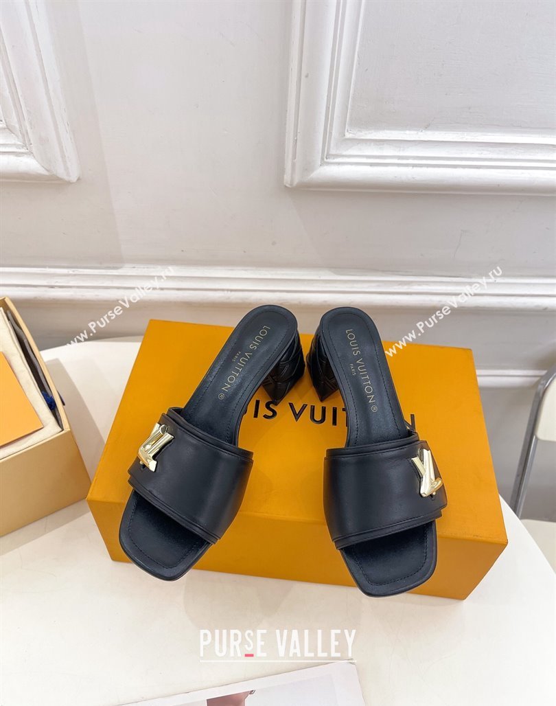 Louis Vuitton Shake Slide Sandals 5.5cm with Quilted Heel in Calfskin Black/Gold 2024 0426 (MD-240426058)