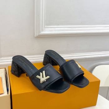 Louis Vuitton Shake Slide Sandals 5.5cm with Quilted Heel in Calfskin Black/Gold 2024 0426 (MD-240426058)