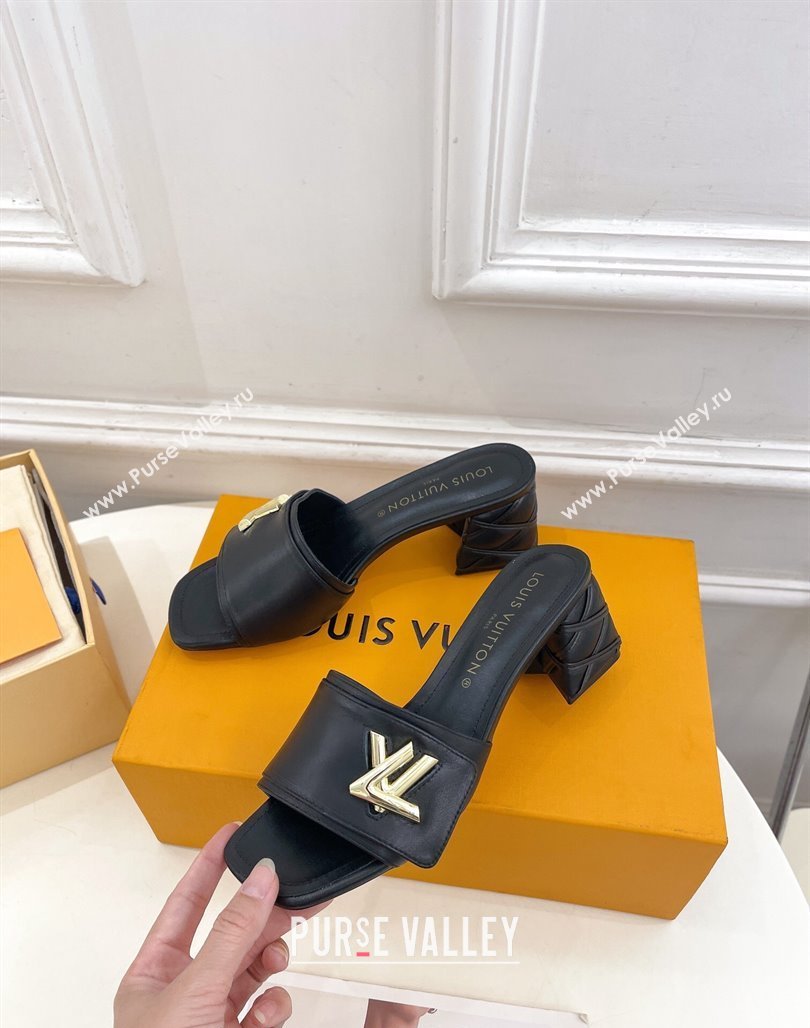 Louis Vuitton Shake Slide Sandals 5.5cm with Quilted Heel in Calfskin Black/Gold 2024 0426 (MD-240426058)