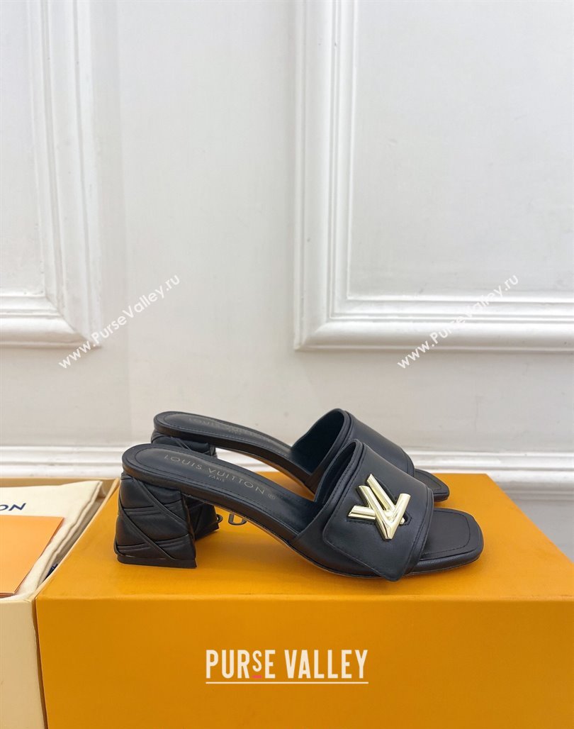 Louis Vuitton Shake Slide Sandals 5.5cm with Quilted Heel in Calfskin Black/Gold 2024 0426 (MD-240426058)