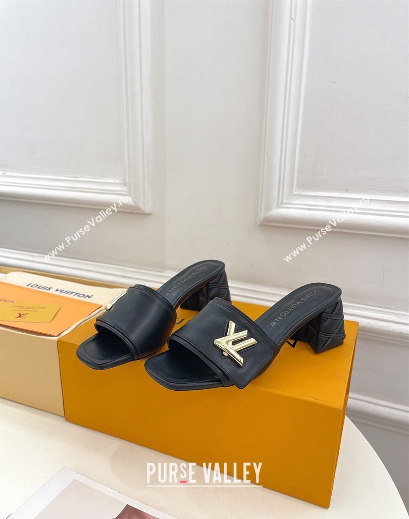 Louis Vuitton Shake Slide Sandals 5.5cm with Quilted Heel in Calfskin Black/Gold 2024 0426 (MD-240426058)