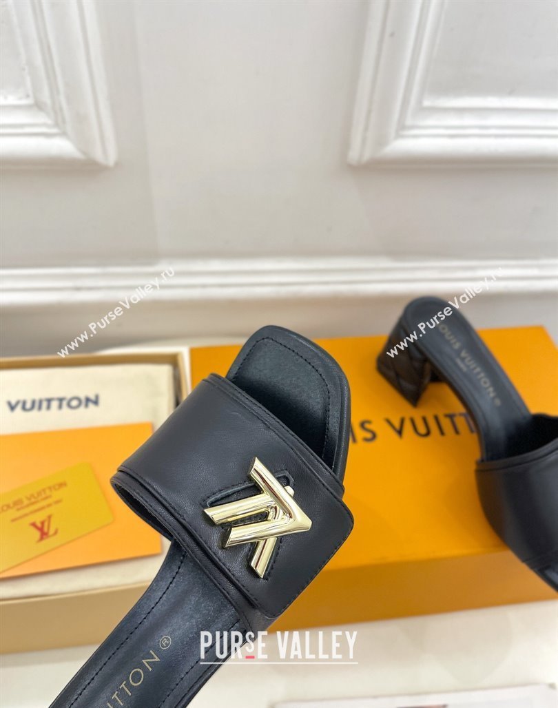 Louis Vuitton Shake Slide Sandals 5.5cm with Quilted Heel in Calfskin Black/Gold 2024 0426 (MD-240426058)