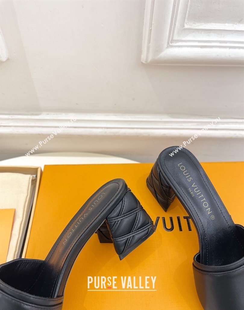 Louis Vuitton Shake Slide Sandals 5.5cm with Quilted Heel in Calfskin Black/Gold 2024 0426 (MD-240426058)