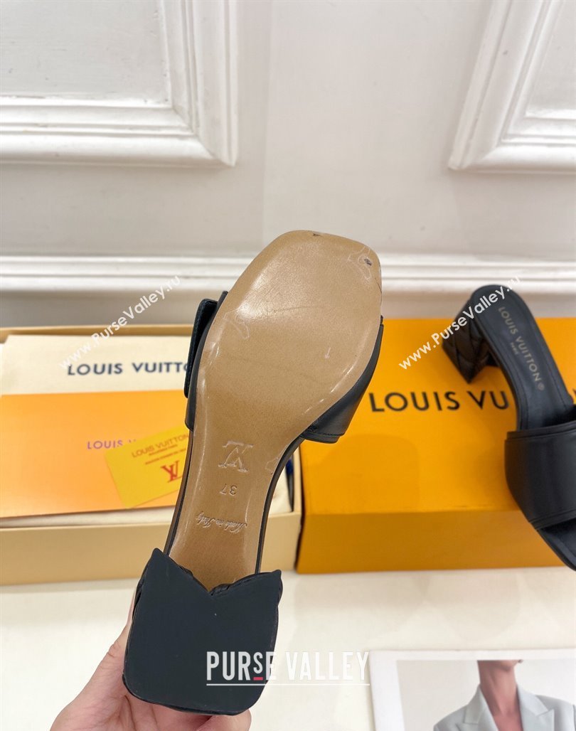 Louis Vuitton Shake Slide Sandals 5.5cm with Quilted Heel in Calfskin Black/Gold 2024 0426 (MD-240426058)