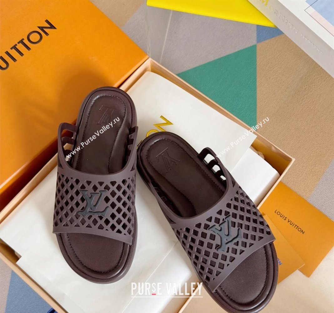 Louis Vuitton LV Waffle Flat Slide Sandals in Cut-outs TPU Dark Brown 2024 (MD-240426029)