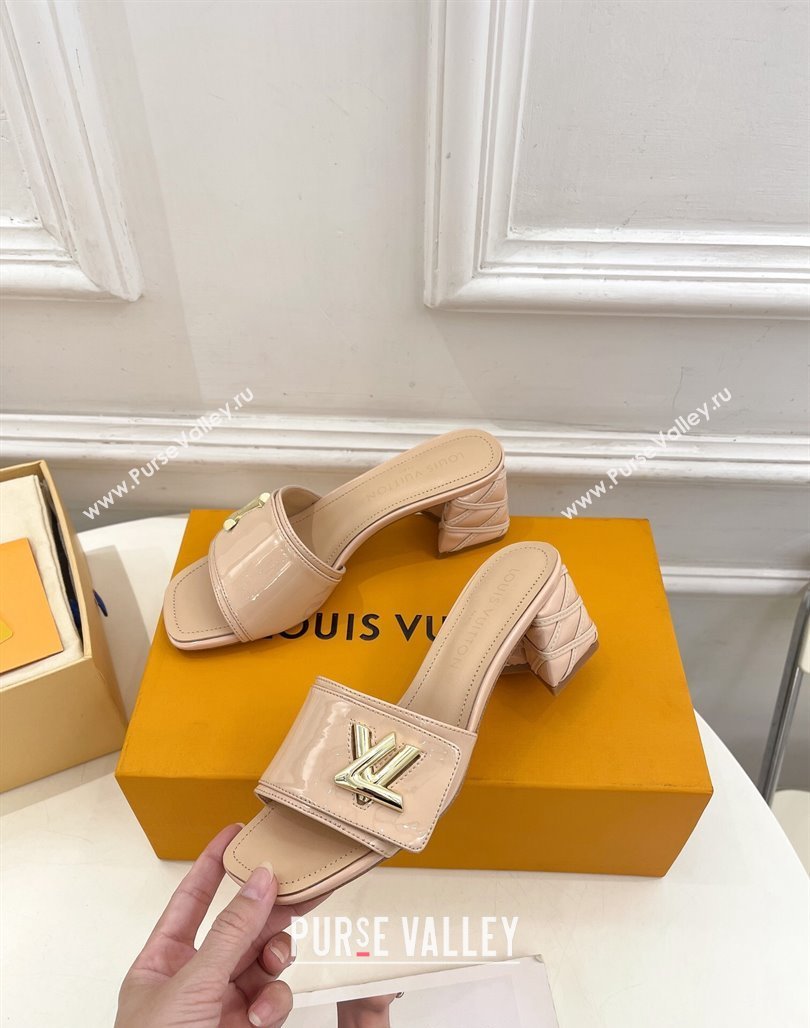 Louis Vuitton Shake Slide Sandals 5.5cm with Quilted Heel in Patent Calfskin Beige 2024 0426 (MD-240426059)