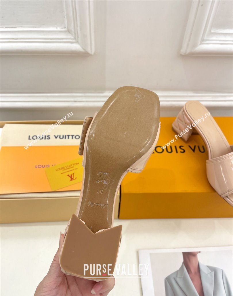Louis Vuitton Shake Slide Sandals 5.5cm with Quilted Heel in Patent Calfskin Beige 2024 0426 (MD-240426059)