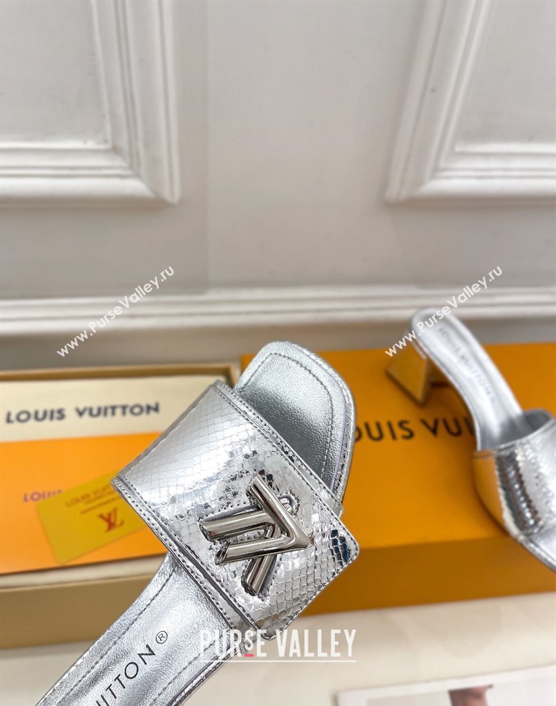 Louis Vuitton Shake Slide Sandals 5.5cm in Snakeskin Embossed Calfskin Silver 2024 0426 (MD-240426062)