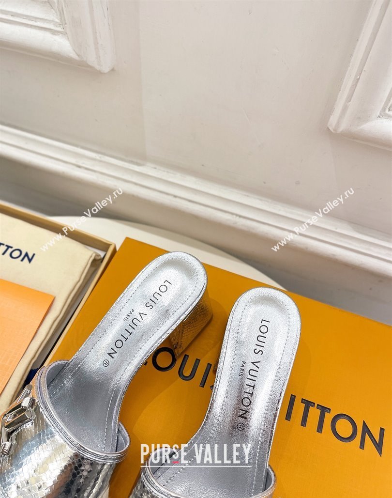 Louis Vuitton Shake Slide Sandals 5.5cm in Snakeskin Embossed Calfskin Silver 2024 0426 (MD-240426062)
