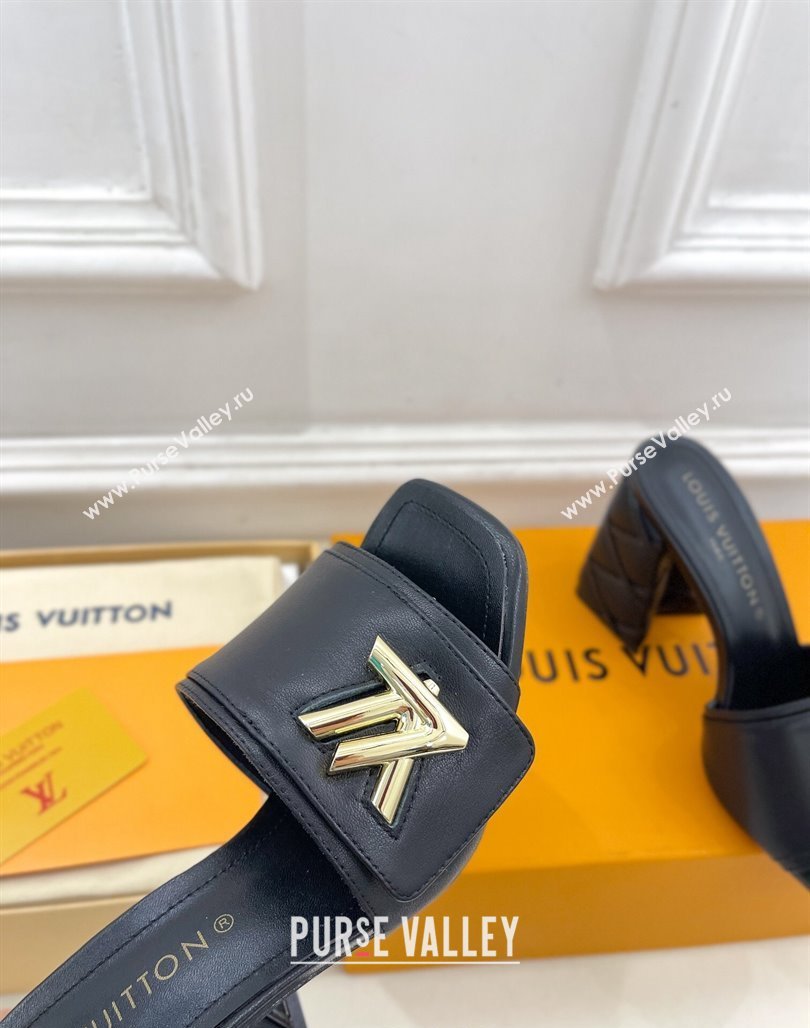 Louis Vuitton Shake Slide Sandals 9cm with Quilted Heel in Calfskin Black/Gold 2024 0426 (MD-240426067)