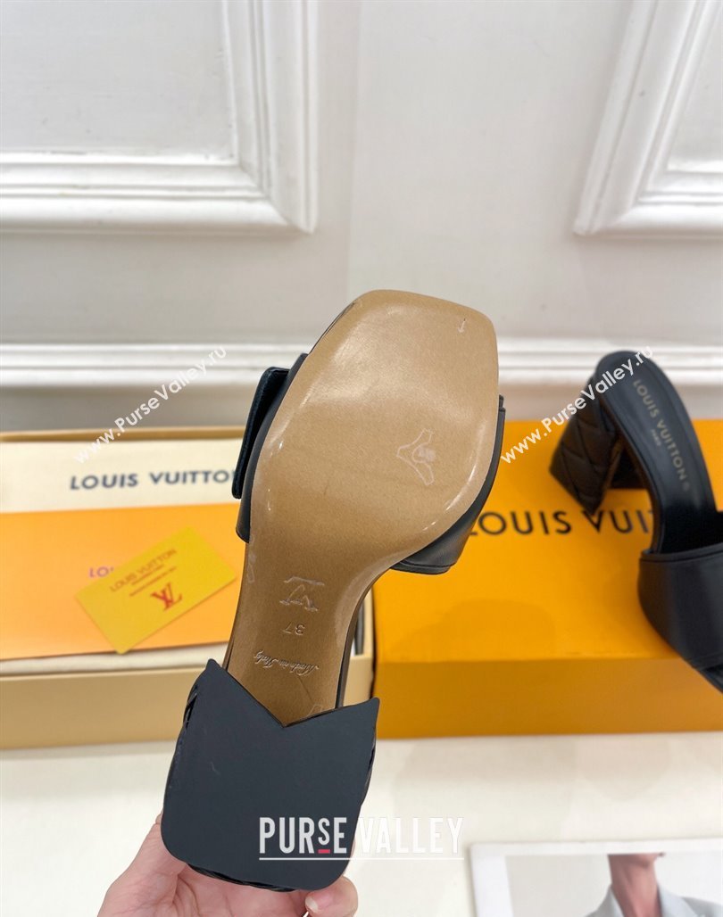 Louis Vuitton Shake Slide Sandals 9cm with Quilted Heel in Calfskin Black/Gold 2024 0426 (MD-240426067)