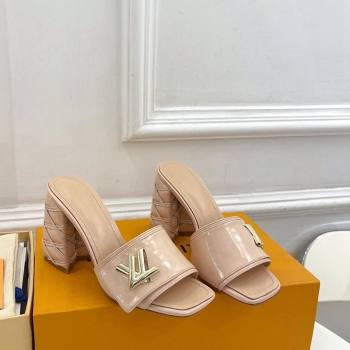 Louis Vuitton Shake Slide Sandals 9cm with Quilted Heel in Patent Calfskin Beige 2024 0426 (MD-240426068)