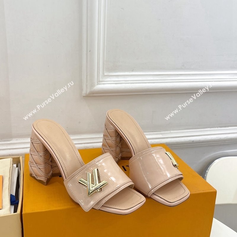 Louis Vuitton Shake Slide Sandals 9cm with Quilted Heel in Patent Calfskin Beige 2024 0426 (MD-240426068)