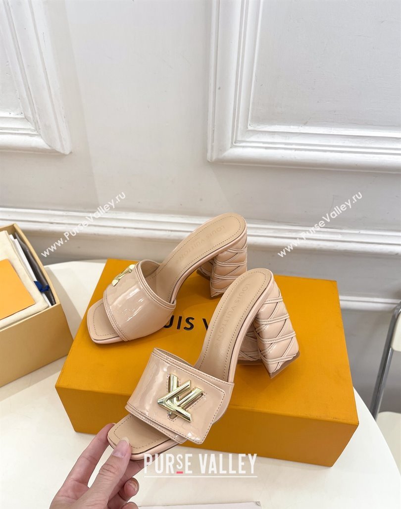 Louis Vuitton Shake Slide Sandals 9cm with Quilted Heel in Patent Calfskin Beige 2024 0426 (MD-240426068)