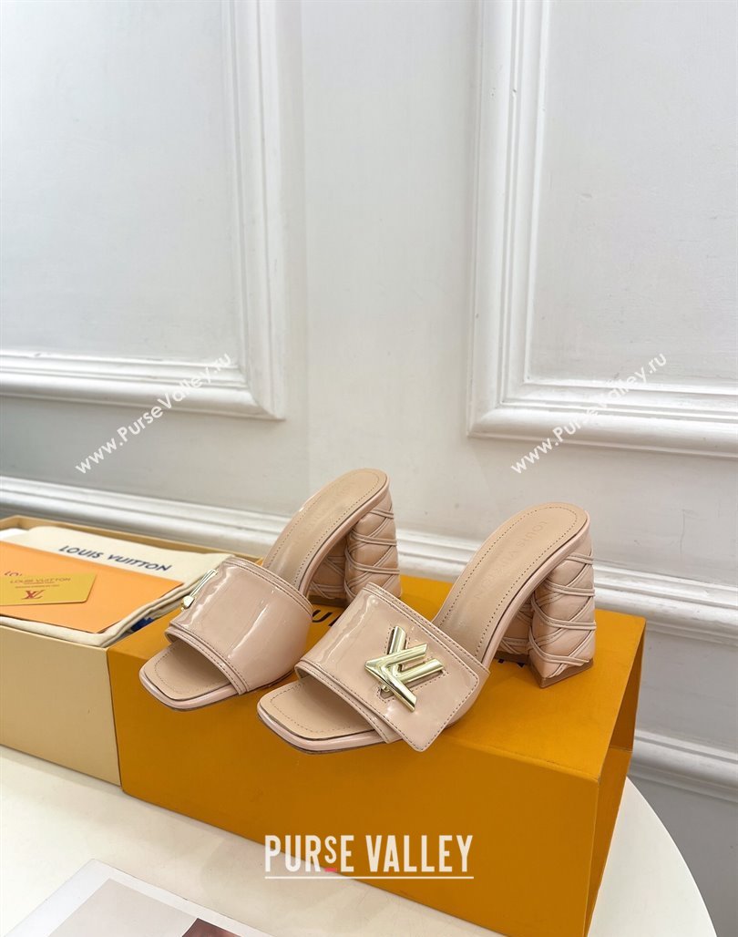 Louis Vuitton Shake Slide Sandals 9cm with Quilted Heel in Patent Calfskin Beige 2024 0426 (MD-240426068)