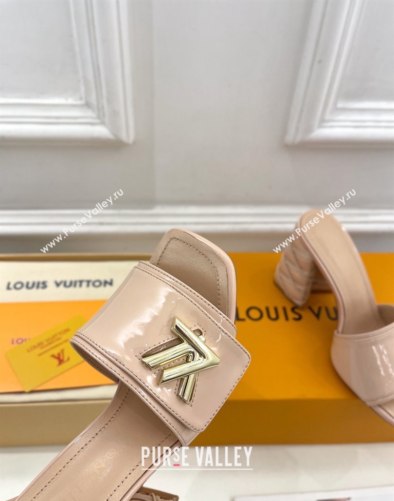 Louis Vuitton Shake Slide Sandals 9cm with Quilted Heel in Patent Calfskin Beige 2024 0426 (MD-240426068)