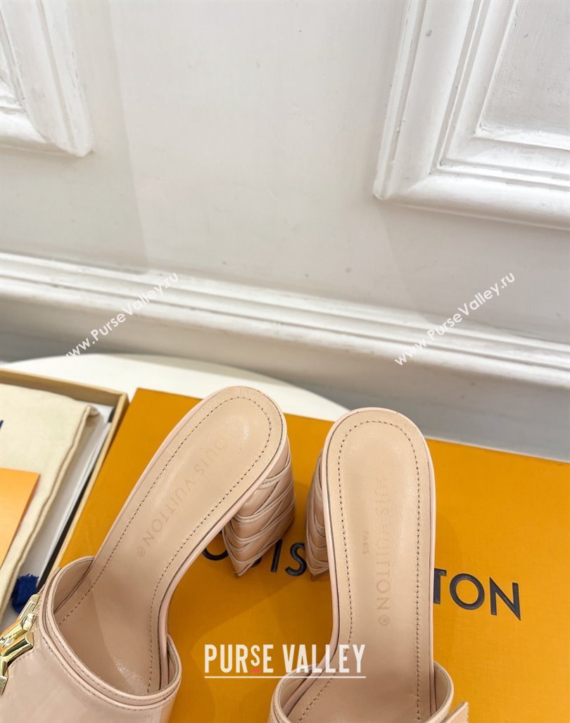 Louis Vuitton Shake Slide Sandals 9cm with Quilted Heel in Patent Calfskin Beige 2024 0426 (MD-240426068)