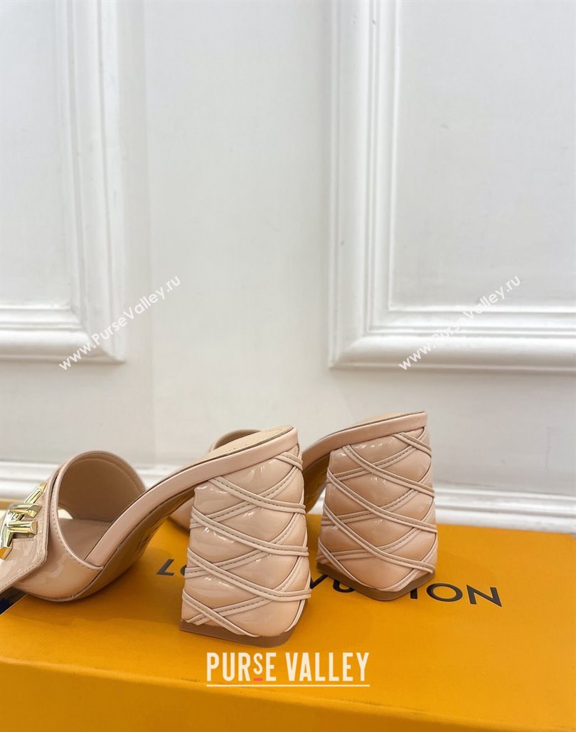 Louis Vuitton Shake Slide Sandals 9cm with Quilted Heel in Patent Calfskin Beige 2024 0426 (MD-240426068)