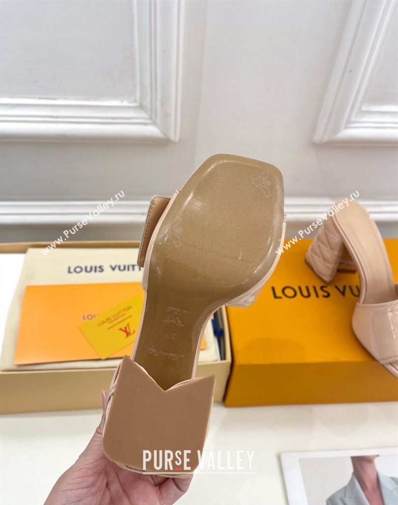Louis Vuitton Shake Slide Sandals 9cm with Quilted Heel in Patent Calfskin Beige 2024 0426 (MD-240426068)
