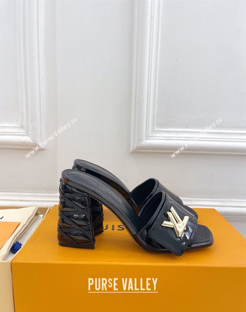 Louis Vuitton Shake Slide Sandals 9cm with Quilted Heel in Patent Calfskin Black 2024 0426 (MD-240426069)