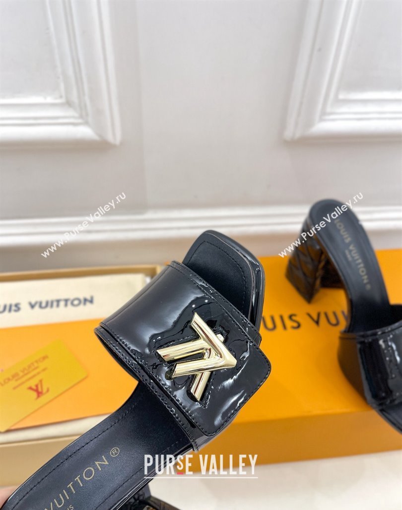 Louis Vuitton Shake Slide Sandals 9cm with Quilted Heel in Patent Calfskin Black 2024 0426 (MD-240426069)