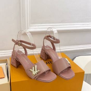 Louis Vuitton Shake Strap Sandals 5.5cm with Quilted Heel in Calfskin Nude 2024 0426 (MD-240426075)