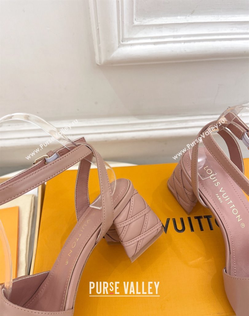 Louis Vuitton Shake Strap Sandals 5.5cm with Quilted Heel in Calfskin Nude 2024 0426 (MD-240426075)