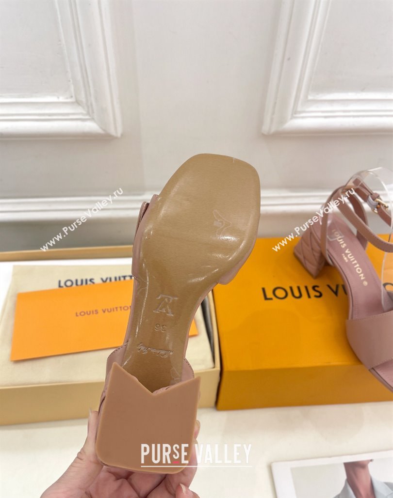 Louis Vuitton Shake Strap Sandals 5.5cm with Quilted Heel in Calfskin Nude 2024 0426 (MD-240426075)