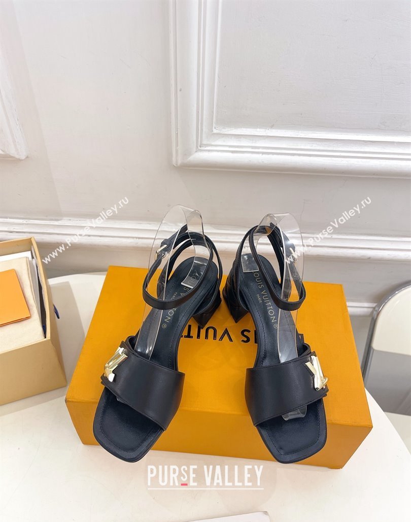 Louis Vuitton Shake Strap Sandals 5.5cm with Quilted Heel in Calfskin Black 2024 0426 (MD-240426076)