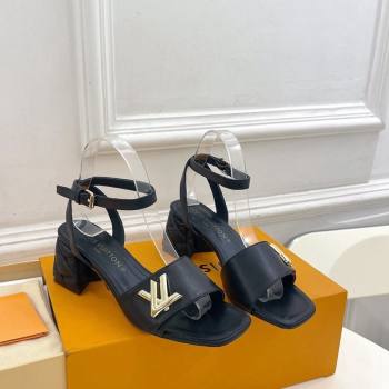 Louis Vuitton Shake Strap Sandals 5.5cm with Quilted Heel in Calfskin Black 2024 0426 (MD-240426076)