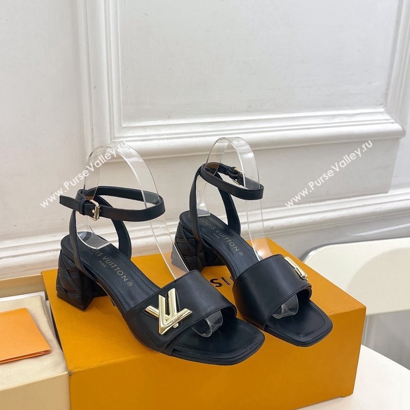 Louis Vuitton Shake Strap Sandals 5.5cm with Quilted Heel in Calfskin Black 2024 0426 (MD-240426076)