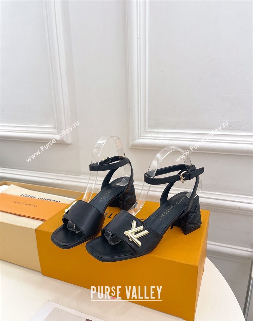 Louis Vuitton Shake Strap Sandals 5.5cm with Quilted Heel in Calfskin Black 2024 0426 (MD-240426076)