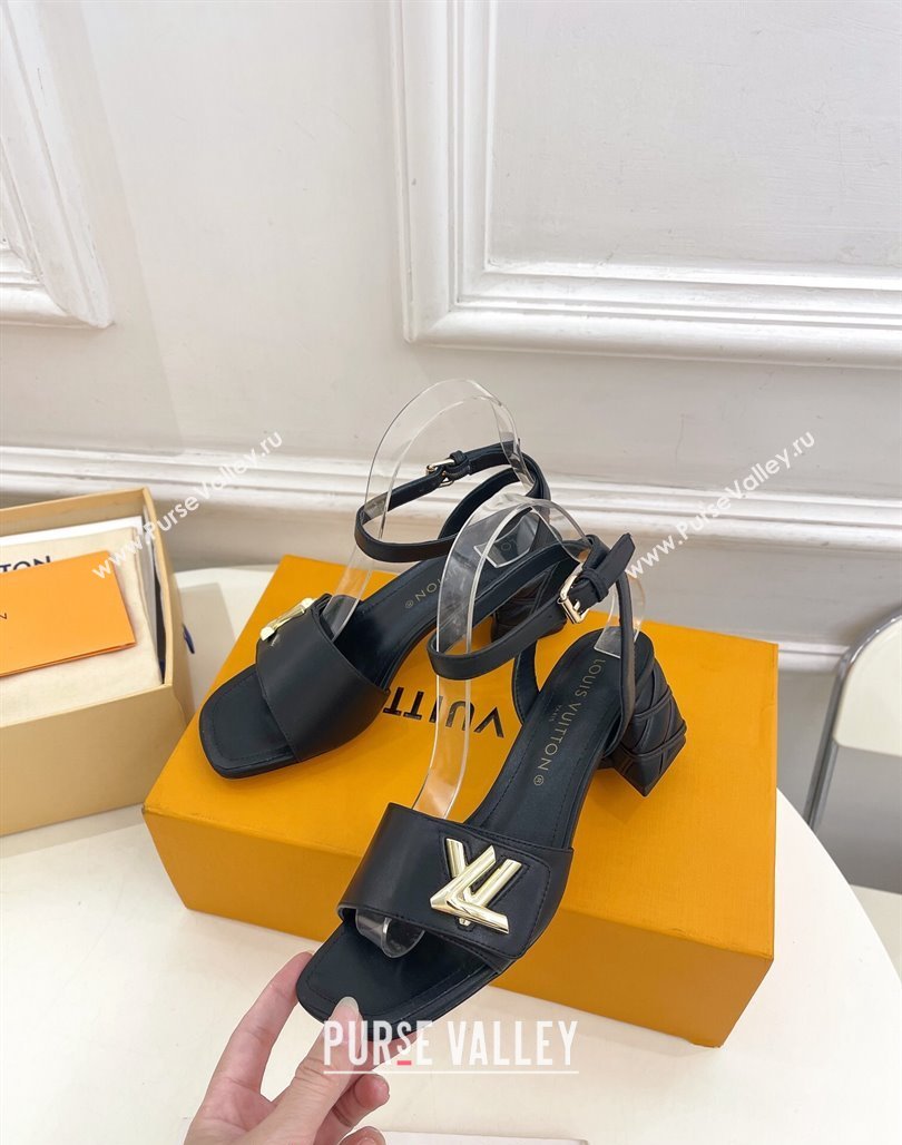 Louis Vuitton Shake Strap Sandals 5.5cm with Quilted Heel in Calfskin Black 2024 0426 (MD-240426076)