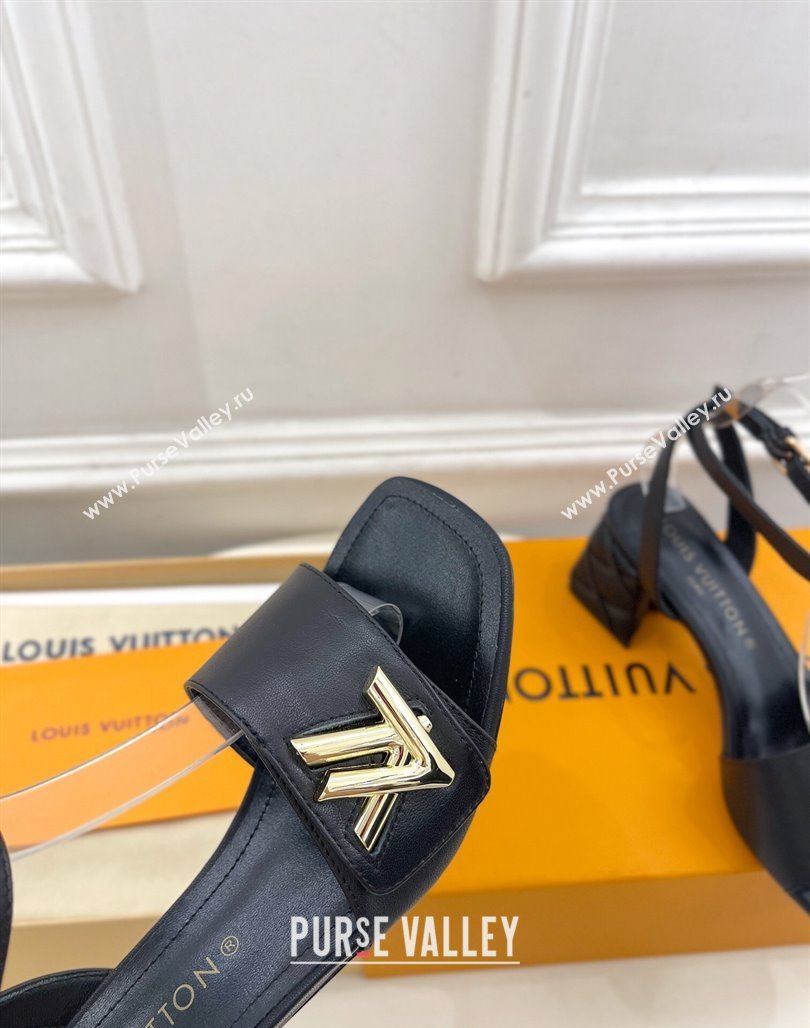 Louis Vuitton Shake Strap Sandals 5.5cm with Quilted Heel in Calfskin Black 2024 0426 (MD-240426076)