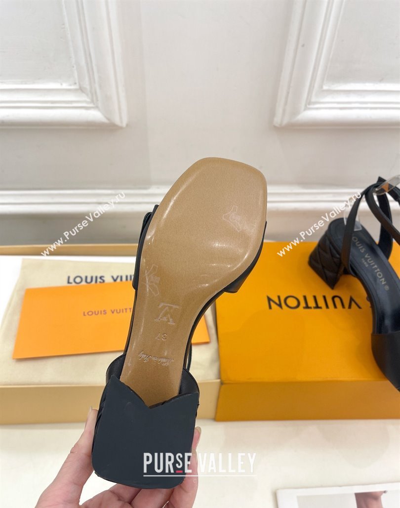 Louis Vuitton Shake Strap Sandals 5.5cm with Quilted Heel in Calfskin Black 2024 0426 (MD-240426076)