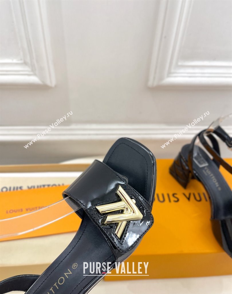 Louis Vuitton Shake Strap Sandals 5.5cm with Quilted Heel in Patent Calfskin Black 2024 0426 (MD-240426078)