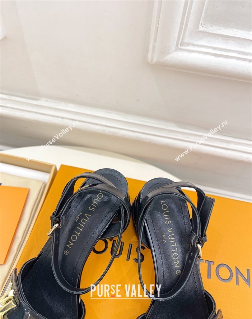 Louis Vuitton Shake Strap Sandals 5.5cm with Quilted Heel in Patent Calfskin Black 2024 0426 (MD-240426078)