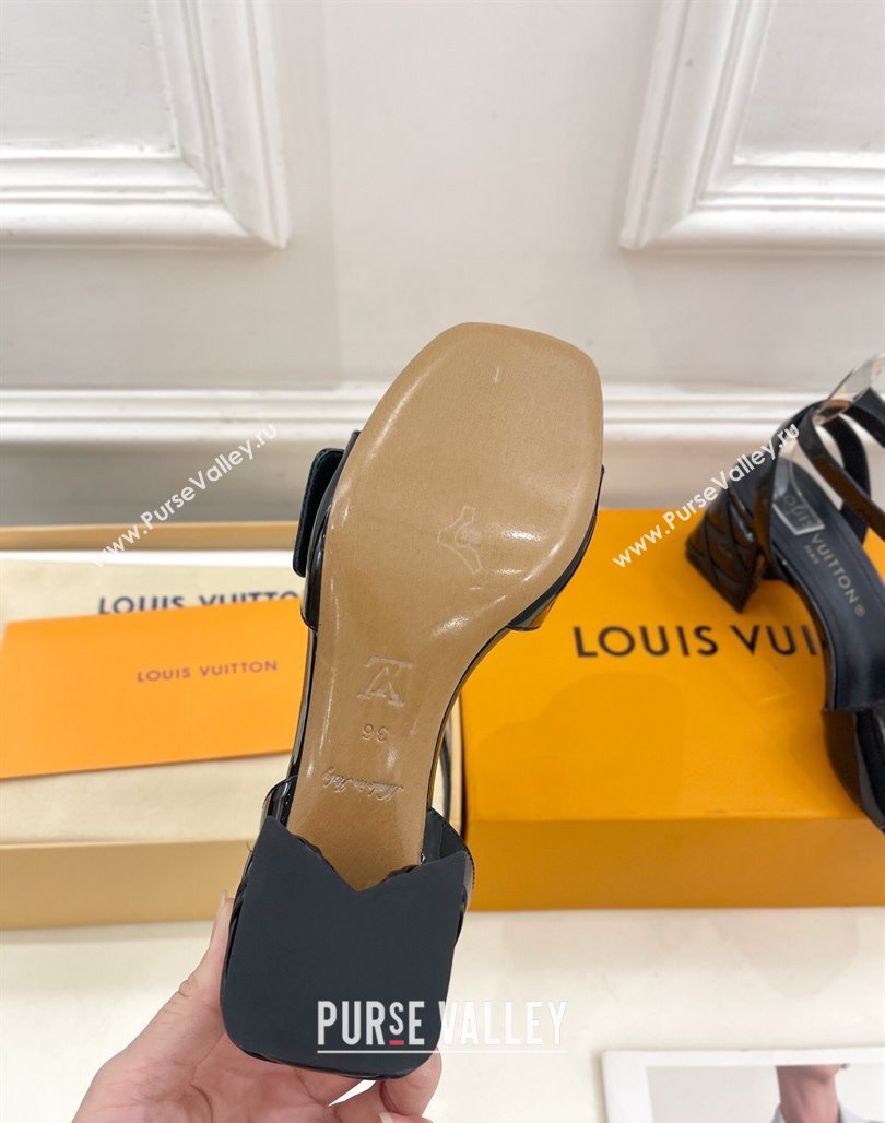 Louis Vuitton Shake Strap Sandals 5.5cm with Quilted Heel in Patent Calfskin Black 2024 0426 (MD-240426078)