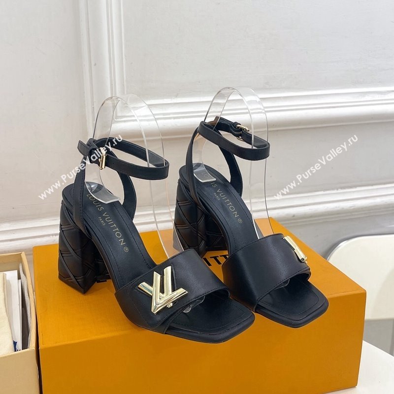 Louis Vuitton Shake Strap Sandals 9cm with Quilted Heel in Calfskin Black 2024 0426 (MD-240426085)